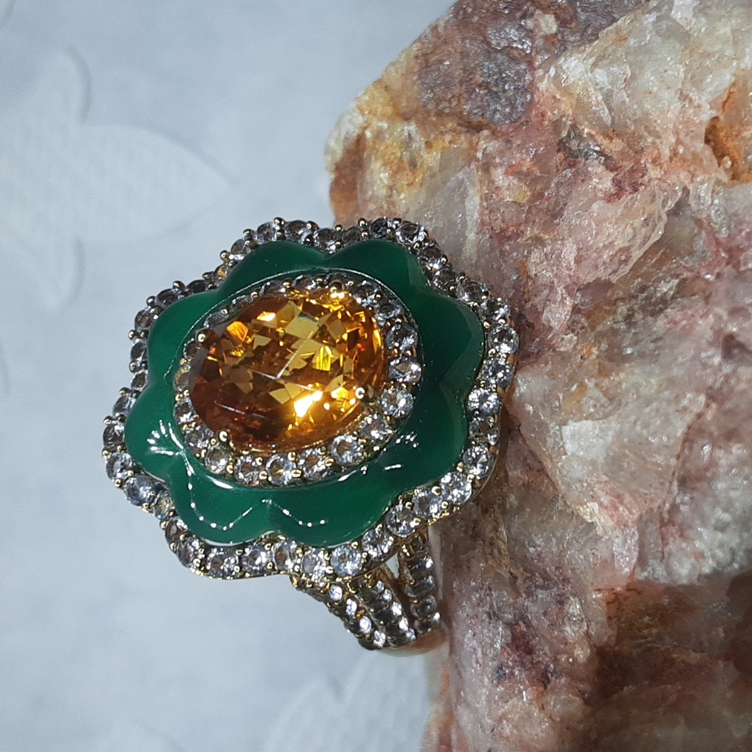 Rare Price Is Firm 925 Gold Over Citrine And Genuine Gemstones